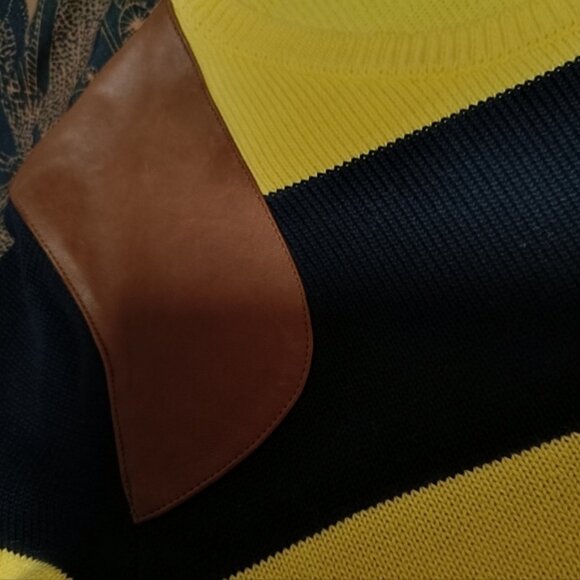 S/M💛Ralph Lauren Sport Men's Yellow&Navy Striped Crewneck Sweater - Picture 6 of 7